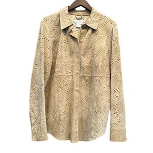 Y2K Vintage Co & Eddy Genuine Suede Perforated Laser-Cut Button-Up Shirt Size 10